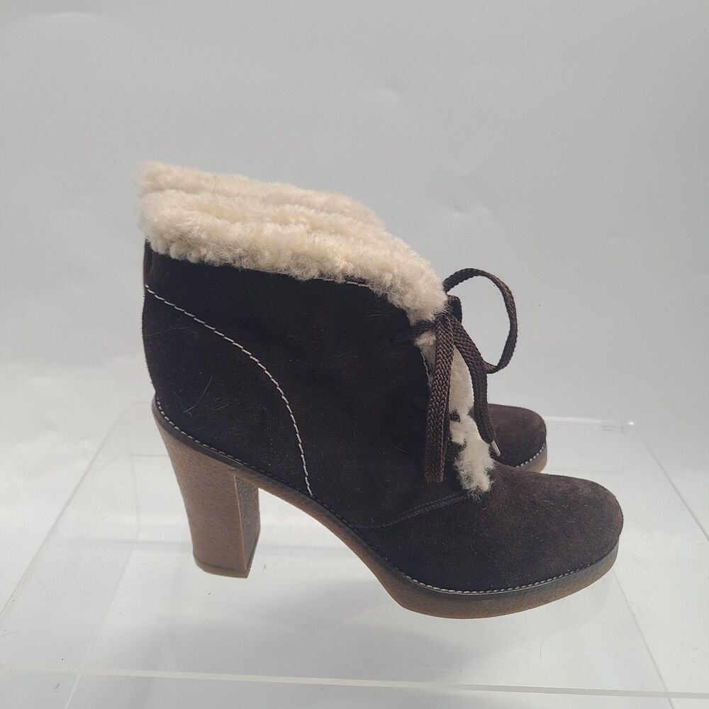 BCBGirls Women's Brown Suede Lace Up Oxford Ankle Boots, Faux Fur, Size 10B